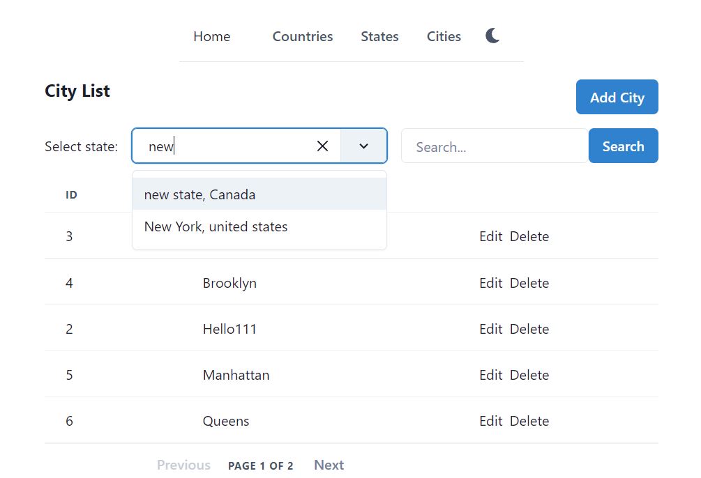 cities with states dropdown having country