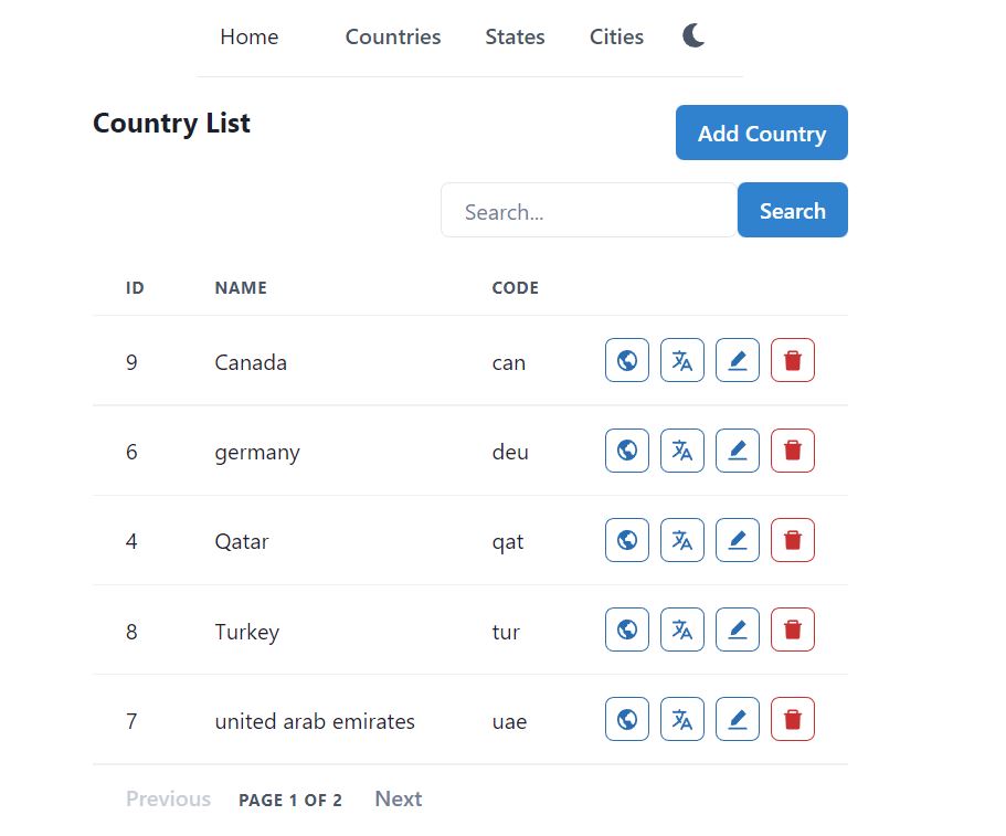 country list with icons